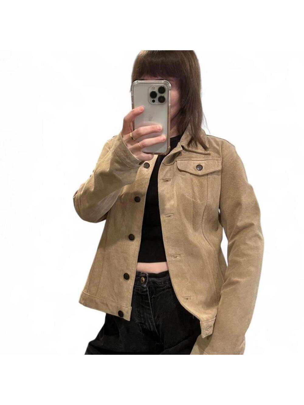 Vintage Y2K Tan Suede Trucker Jacket